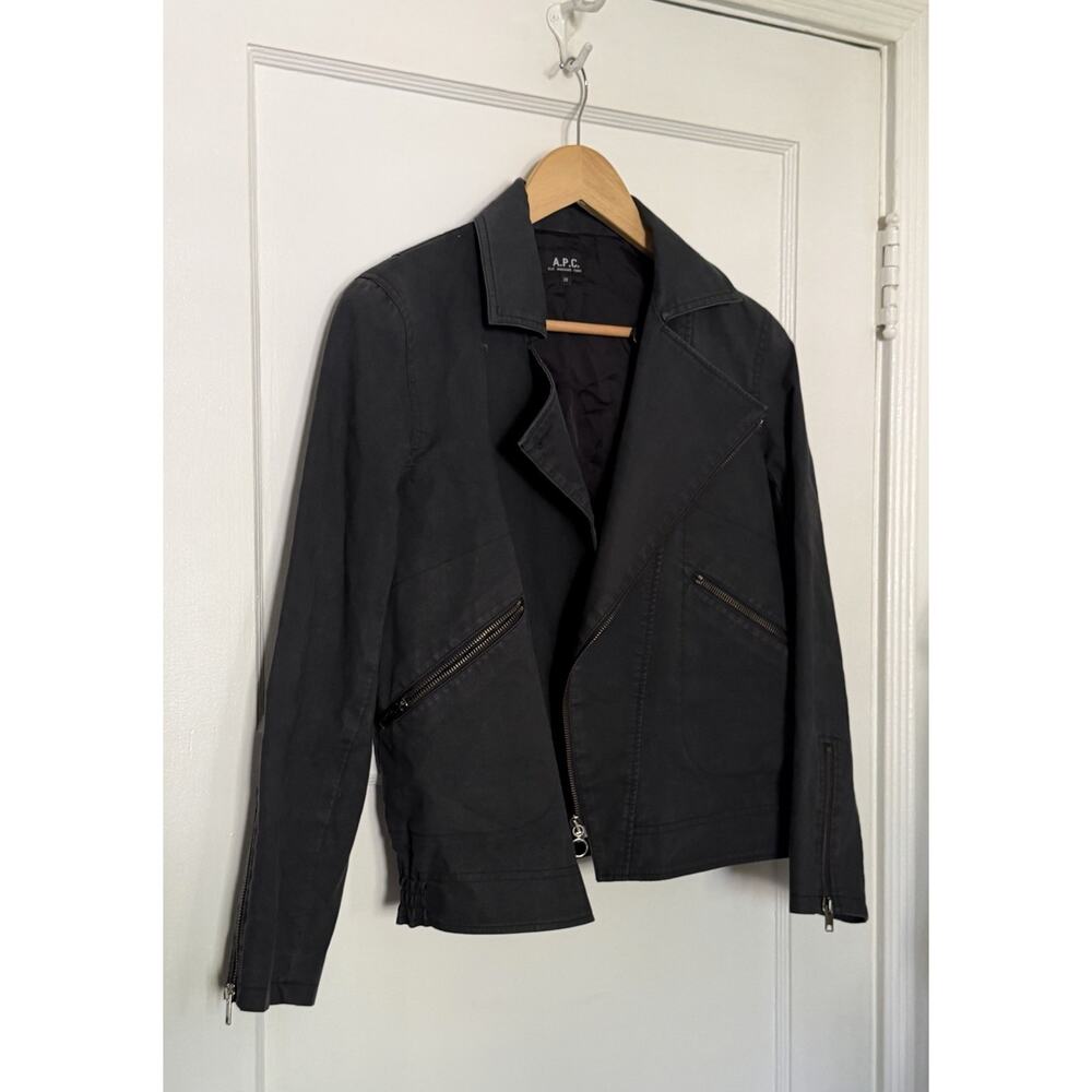 A.P.C. Black Moto Denim Cotton Zip Jacket Women's Small Sz 38‎ US 6